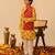 Mustard yellow red printed cotton kurta set