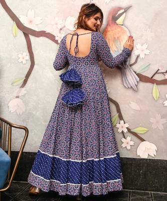 Printed cotton full flaired gown 5