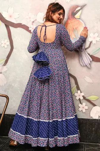 Printed cotton full flaired gown