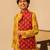 Mustard yellow red printed cotton kurta set