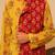 Mustard yellow red printed cotton kurta set