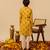 Mustard yellow red printed cotton kurta set