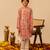 Light grey peach printed cotton kurta set
