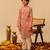 Light grey peach printed cotton kurta set