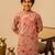 Light grey peach printed cotton kurta set