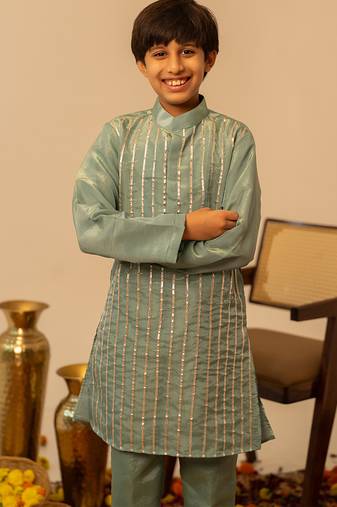 Sage green embroidered cosmos kurta set