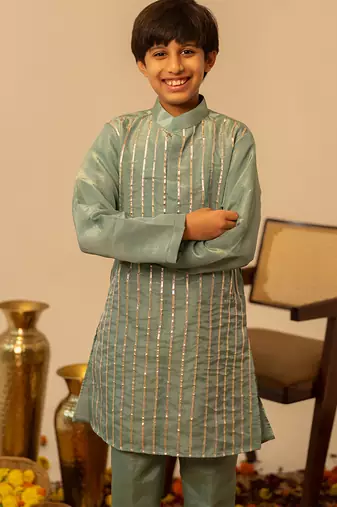 Sage green embroidered cosmos kurta set