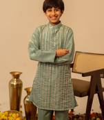Sage green embroidered cosmos kurta set