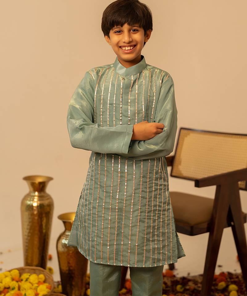 Sage green embroidered cosmos kurta set