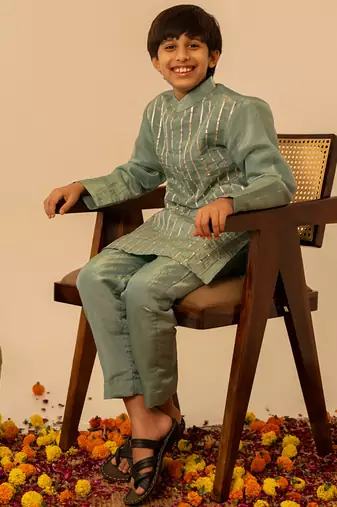 Sage green embroidered cosmos kurta set