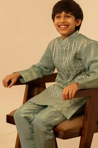 Sage green embroidered cosmos kurta set