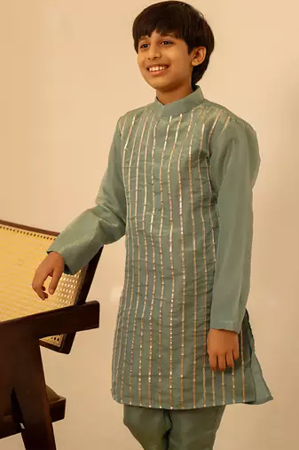 Sage green embroidered cosmos kurta set