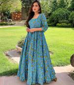 Printed cotton full flaired gown