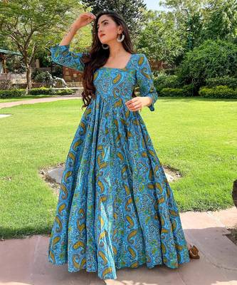 Printed cotton full flaired gown 2