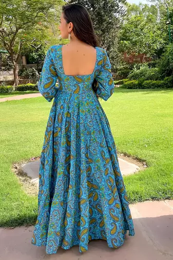 Printed cotton full flaired gown