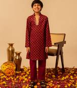 Maroon block printed cotton kurta set
