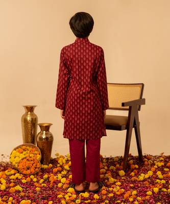 Maroon block printed cotton kurta set 3