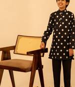 Jet black dot printed cotton kurta set