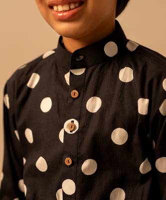Jet black dot printed cotton kurta set 2