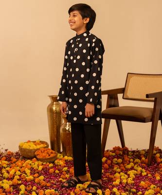 Jet black dot printed cotton kurta set 3