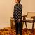Jet black dot printed cotton kurta set