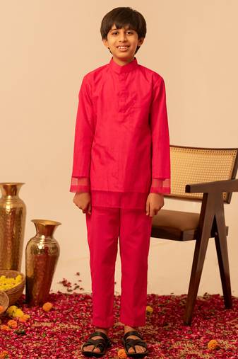 Hot pink organza kurta set