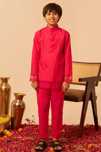 Hot pink organza kurta set