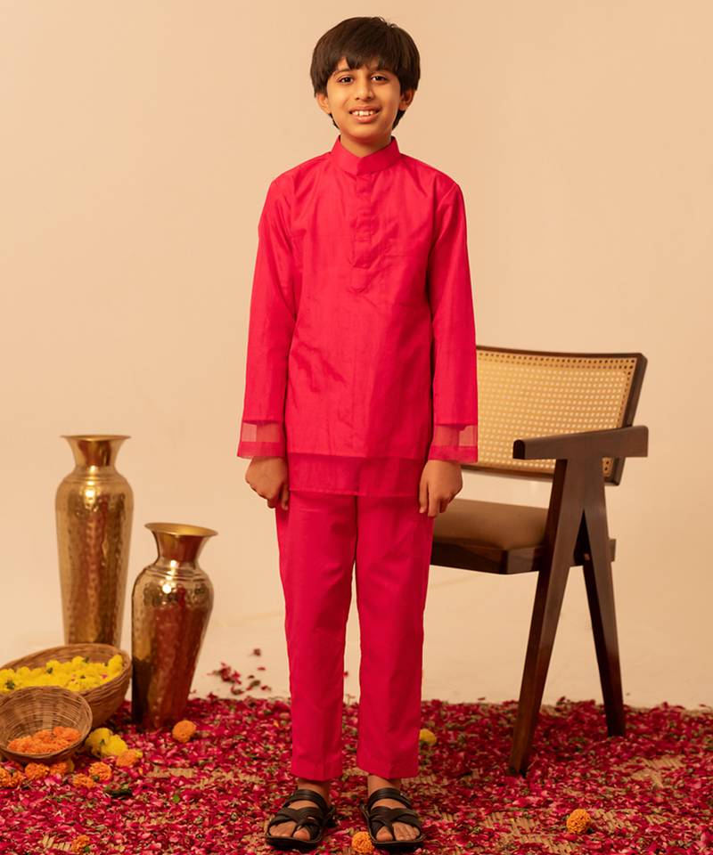 Hot pink organza kurta set