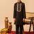 Jet black embroidered cotton silk kurta set