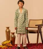 Mint green printed cotton kurta set