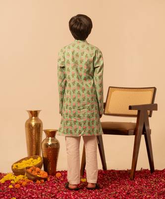 Mint green printed cotton kurta set 2
