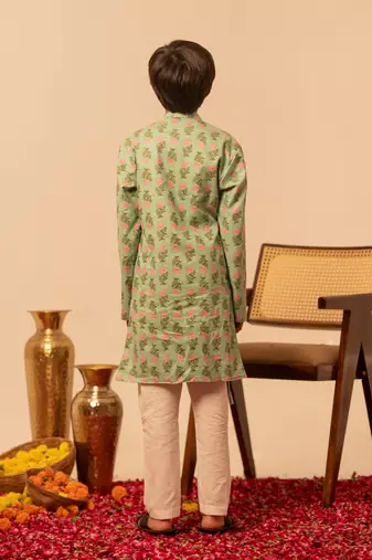 Mint green printed cotton kurta set