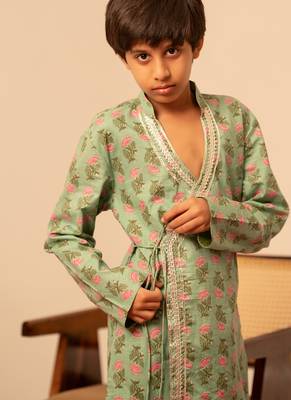 Mint green printed cotton kurta set 5