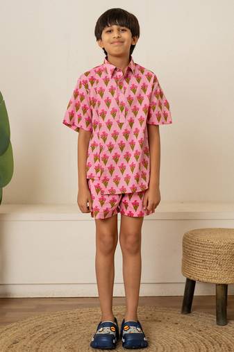 Pastel pink printed cotton co ord set