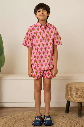 Pastel pink printed cotton co ord set