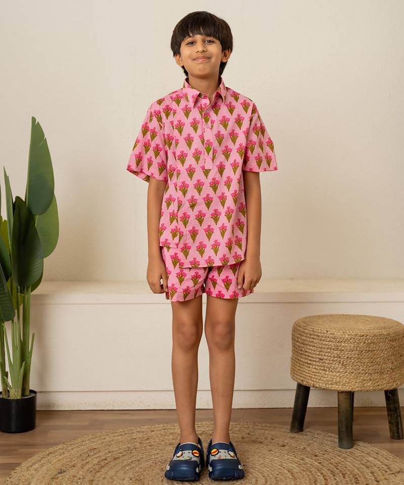 Pastel pink printed cotton co ord set