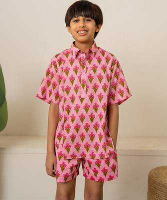 Pastel pink printed cotton co ord set 3