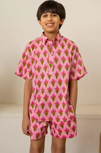 Pastel pink printed cotton co ord set