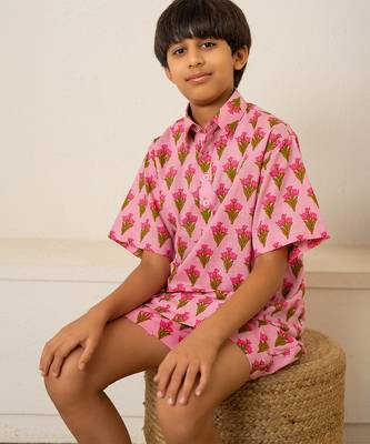 Pastel pink printed cotton co ord set 5