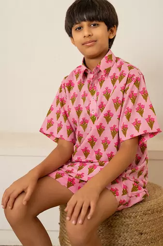 Pastel pink printed cotton co ord set