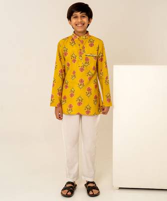 Mustard yellow floral printed cotton co ord set 1