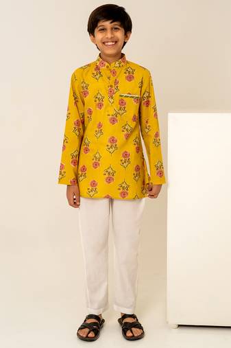 Mustard yellow floral printed cotton co ord set