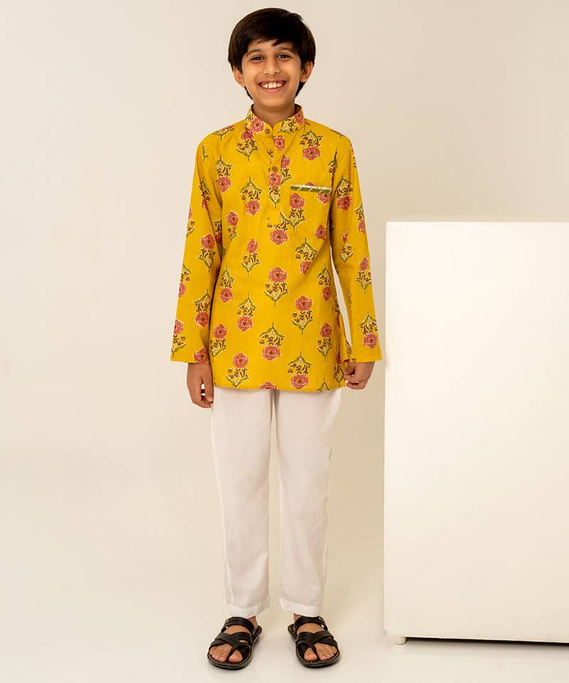 Mustard yellow floral printed cotton co ord set