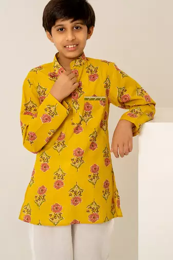 Mustard yellow floral printed cotton co ord set