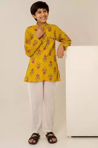 Mustard yellow floral printed cotton co ord set