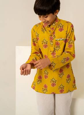 Mustard yellow floral printed cotton co ord set 4