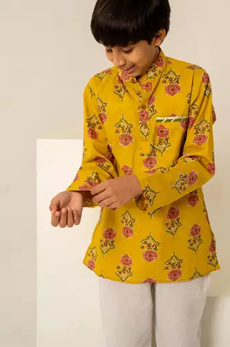 Mustard yellow floral printed cotton co ord set