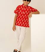Crimson red printed cotton co ord set