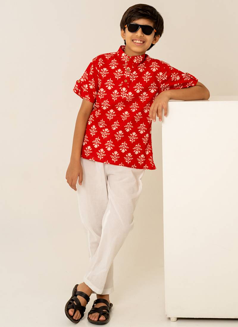 Crimson red printed cotton co ord set