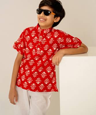 Crimson red printed cotton co ord set 2